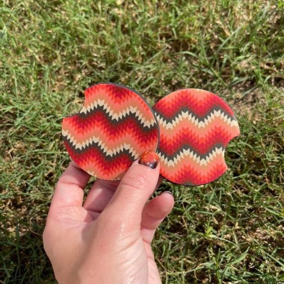Boho Chevron Neoprene Car Coaster 2 Pack | Western Coasters | Coaster Set - Picture 3 of 8